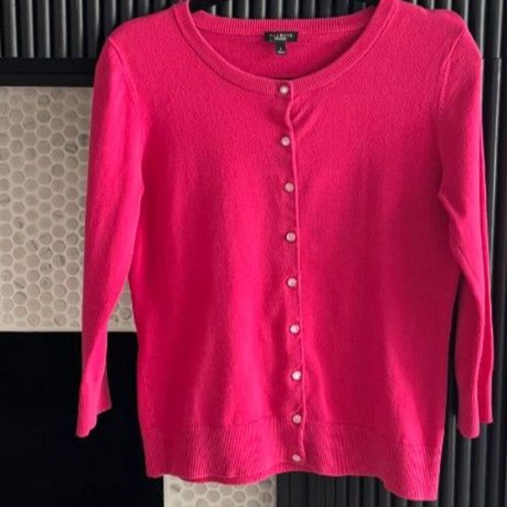 Talbots Hot Pink Cotton Blend Crewneck Cardigan S